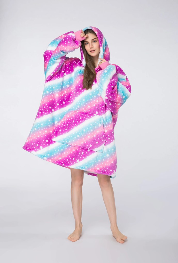 báránybunda hatású kapucnis, ujjas pléd AURORA színes