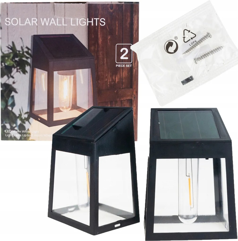 Napelemes Fali Lámpa Led Izzó 2DB Napelemes Alkonyérzékelő