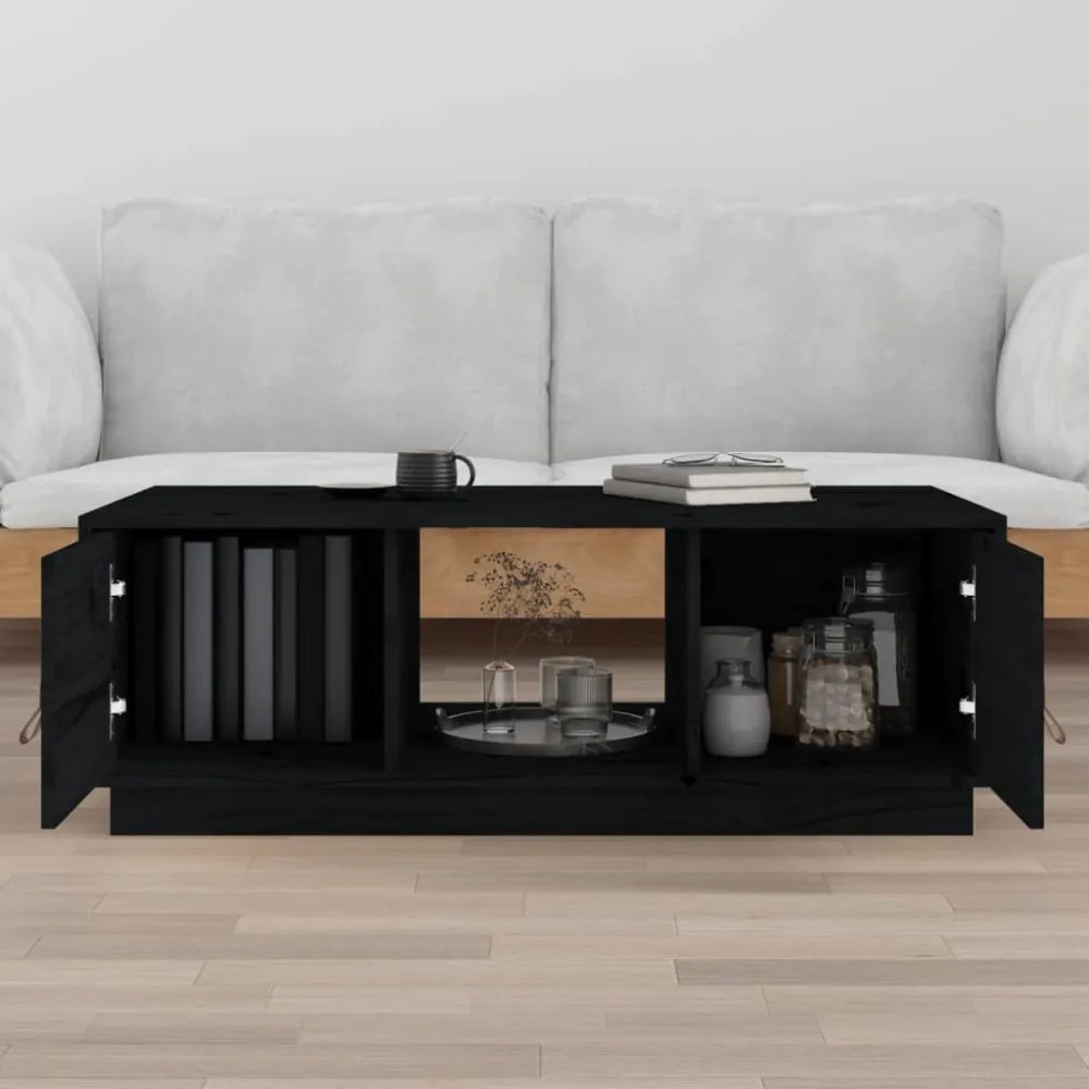 fekete tömör fenyőfa dohányzóasztal 100 x 100 x 40 cm