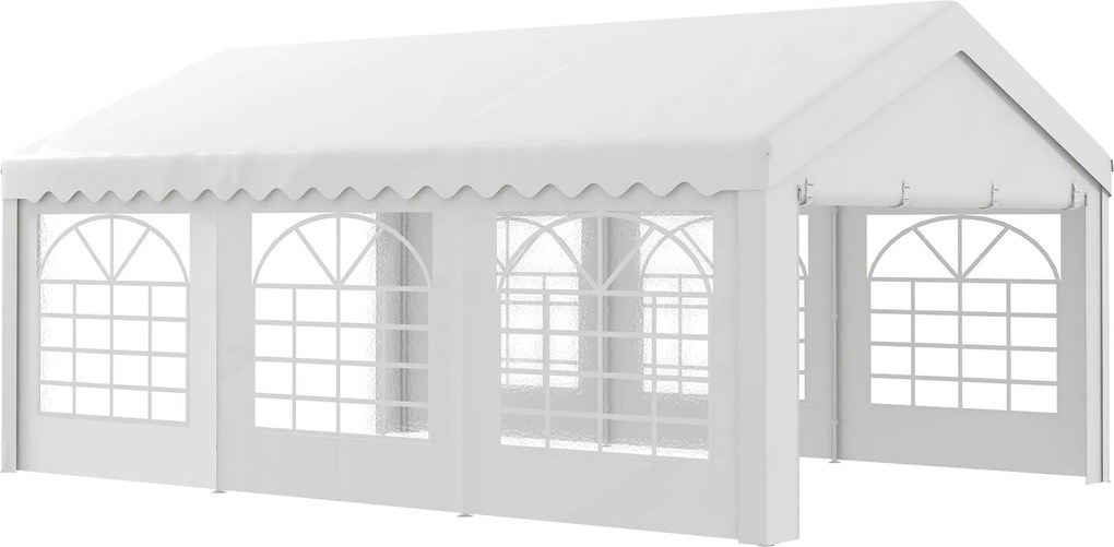Outsunny Party Pavilon Kocsibeálló 6x4m Pergola Napernyő Pavilon 4 Oldalfallal Ablakokkal Anti-UV Rendezvényekhez Esküvők Steel PE Fehér | Aosom