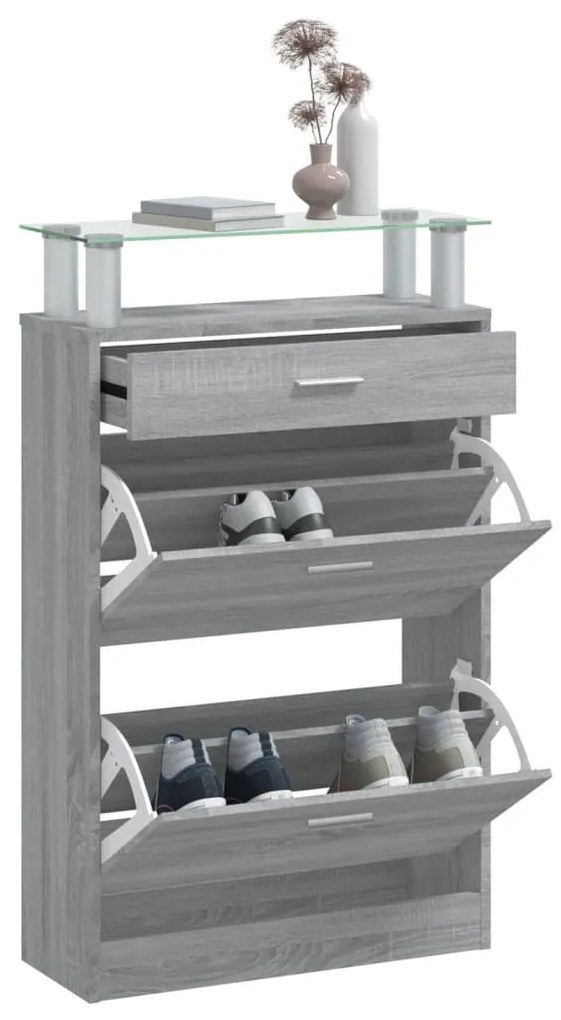 szürke sonoma színű szerelt fa cipősszekrény 63x24x104 cm