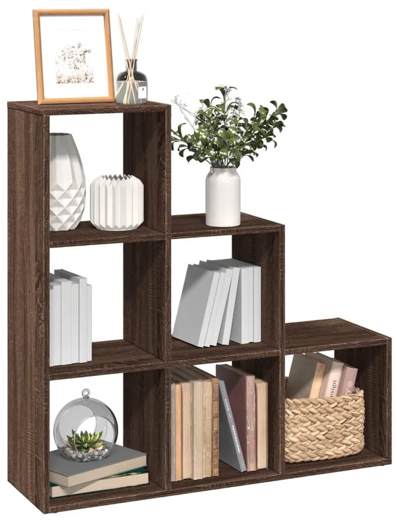 3 szintes barna tölgy fa térelválasztó könyvespolc 99x29x99 cm
