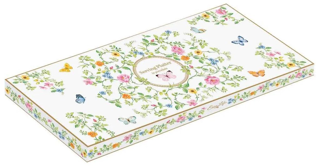 Pillangós porcelán asztali kínáló tálca 36x14 cm díszdobozban Dancing Butterflies