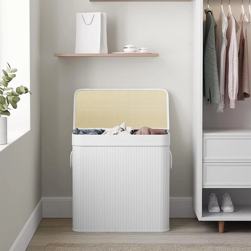 Bambusz kosár szennyestartó 3 rekeszes 3x50l, fehér