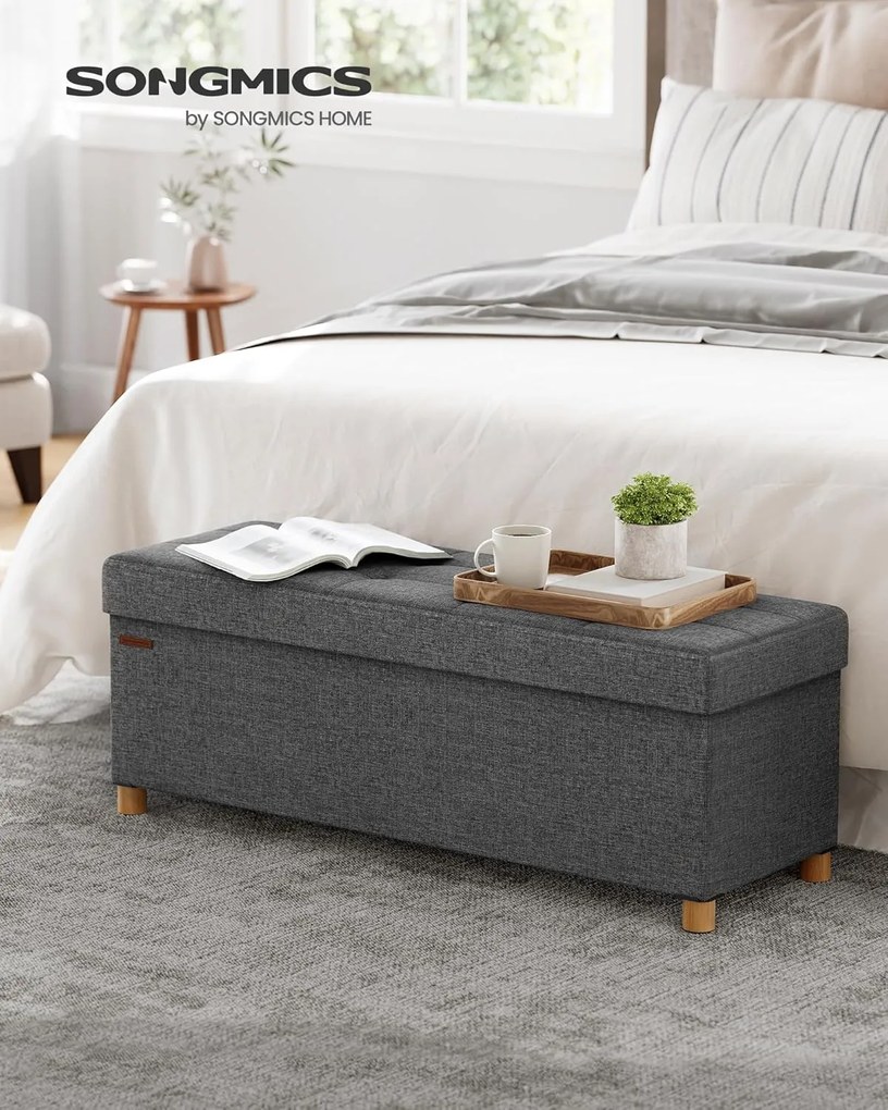 tárolós ülőke, összecsukható pad lábakkal, 38 × 110 × 40 cm, szürke színben