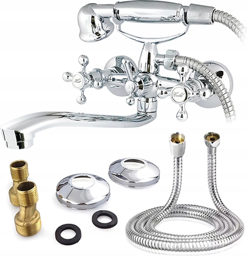 Kádtöltő csaptelep falra szerelhető, hosszú, forgatható kifolyócsővel – Króm zuhanycsaptelep