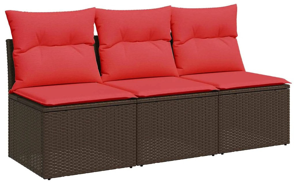 vidaXL 3 személyes barna polyrattan kerti kanapé párnákkal