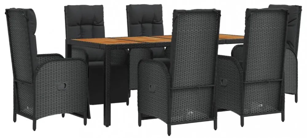 vidaXL 7 részes fekete polyrattan kerti étkezőgarnitúra párnával