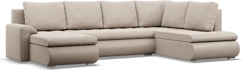 Tokio U sarokkanapé, 3 ágyneműtartóval, bársony, jobboldali, bézs