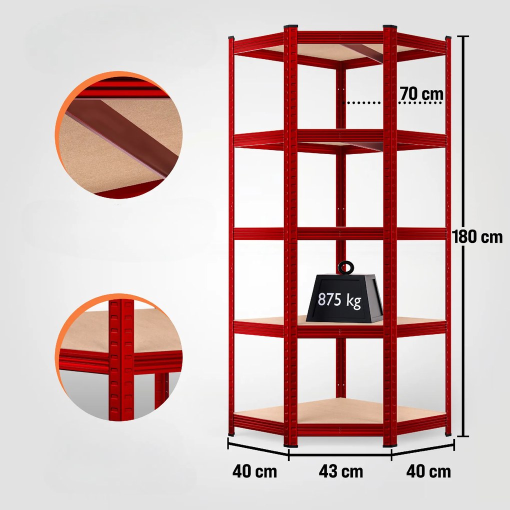 Deuba 180×70×40 cm sarokpolc – piros