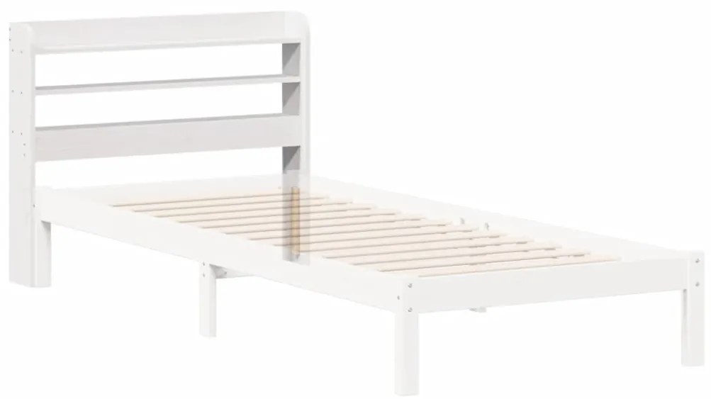 fehér tömör fenyőfa fejtámla polcokkal 75 cm