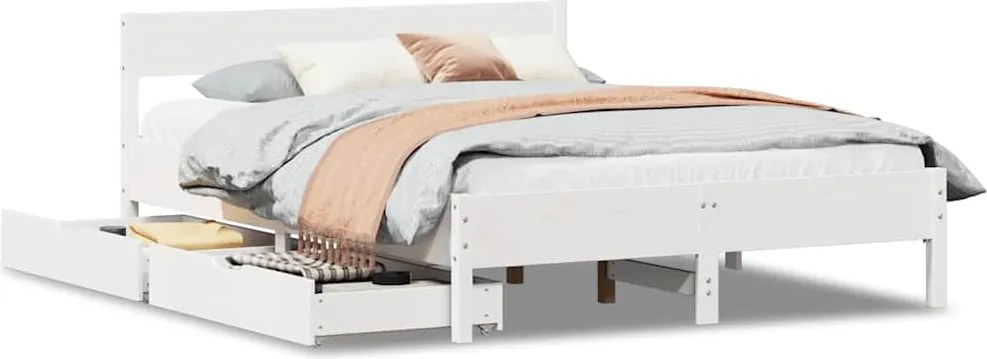 vidaXL fehér tömör fenyőfa ágy matrac nélkül 135 x 190 cm