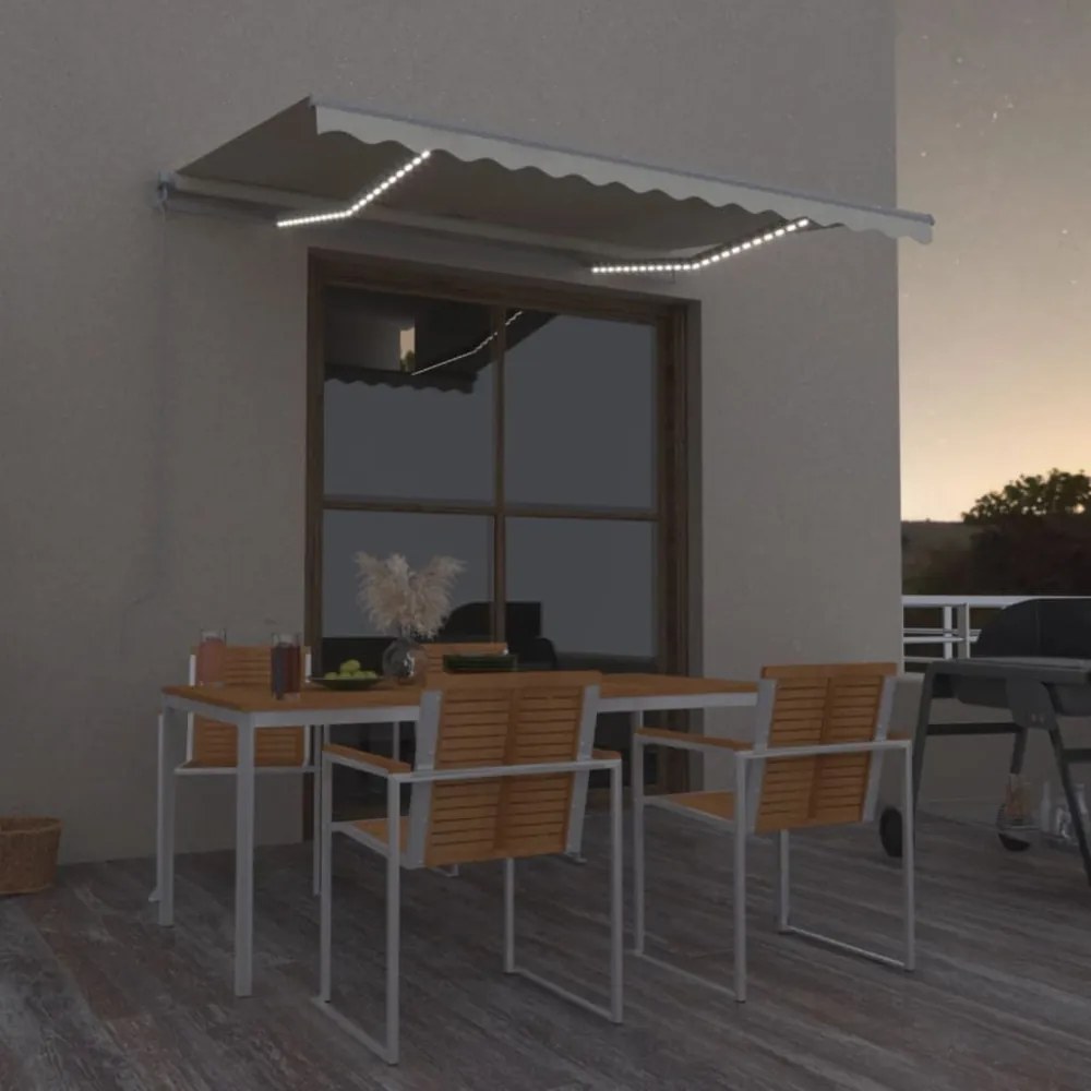 krémszínű kézzel kihúzható LED-es napellenző 350 x 250 cm