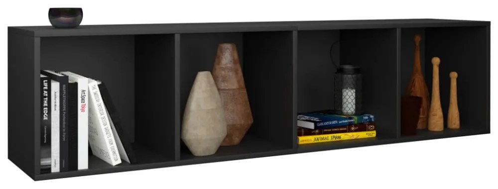 fekete szerelt fa könyv-/TV-szekrény 36 x 30 x 143 cm