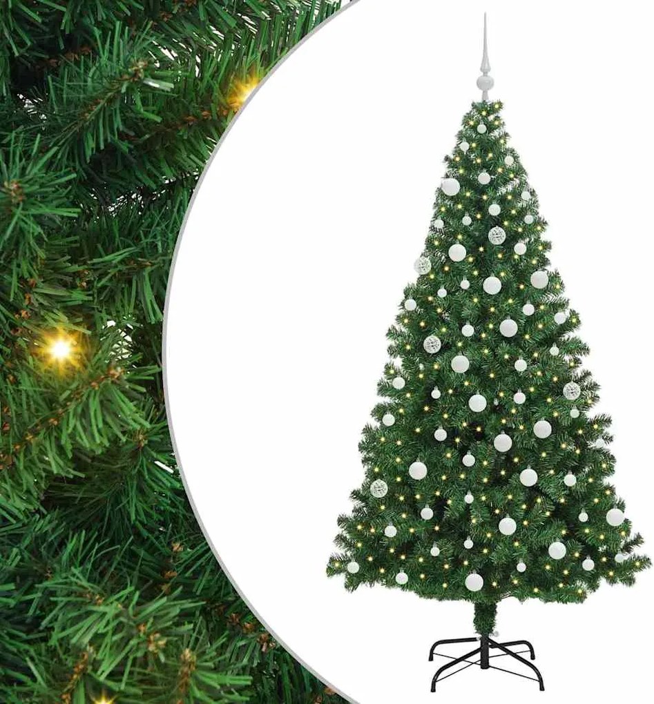 vidaXL Mű karácsonyfa 300 LED-del Zöld 180 cm PVC és Acél és Műanyag