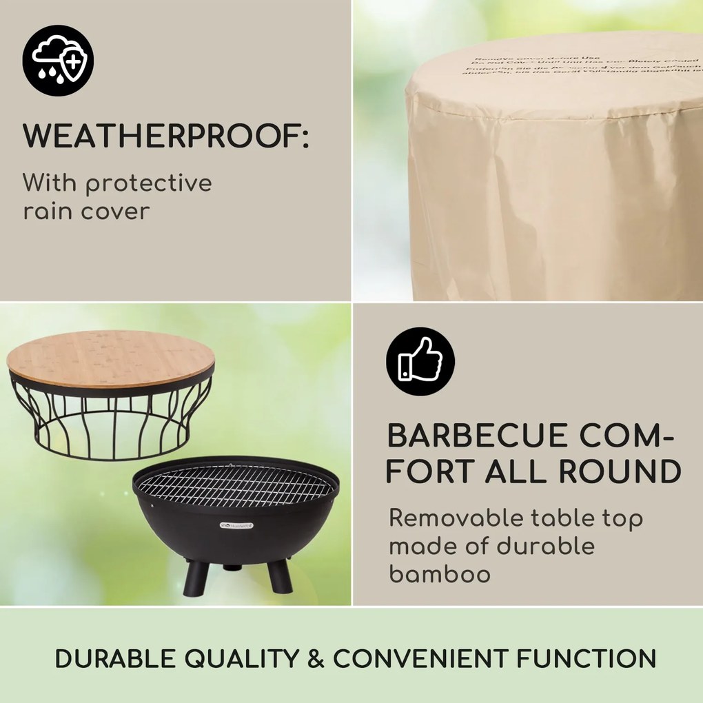 Blumfeldt Nantai, 3 az 1-ben tűzrakóhely grillel és asztallal, Ø 66 cm, Ø 50 cm grill rostély, acél, bambuszlap