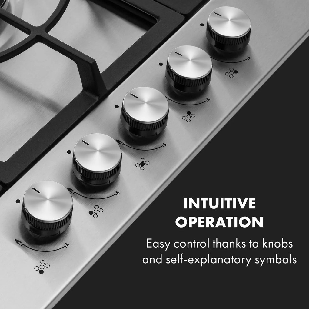 Ignito 5, gázfőzőlap, 5 Sabaf égő, rozsdamentes acél, ezüst