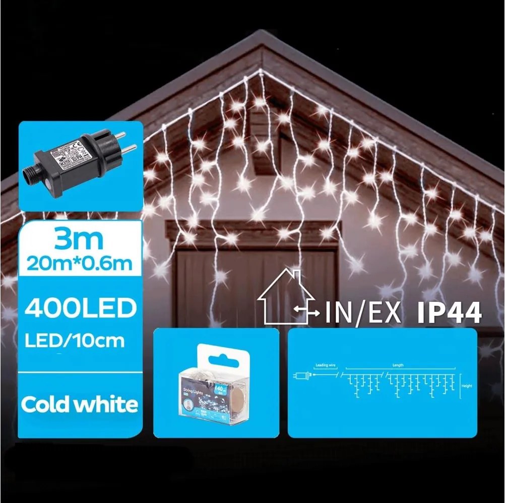 Brilagi - LED kültéri karácsonyi fényfüzér 400xLED/8 funkciós 23x0,6m IP44 hideg fehér