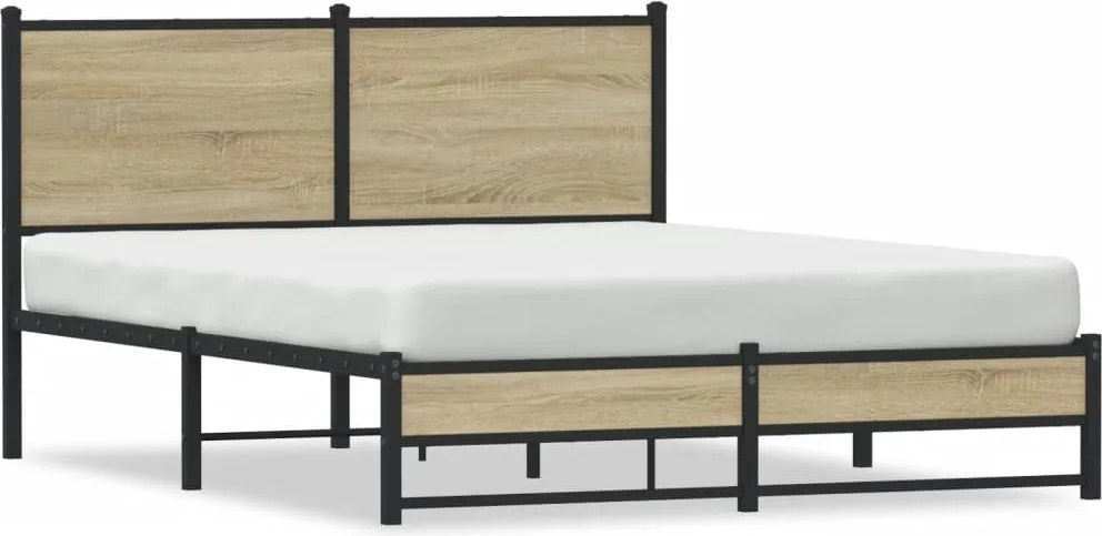vidaXL sonoma tölgy színű fém ágykeret matrac nélkül 140 x 190 cm