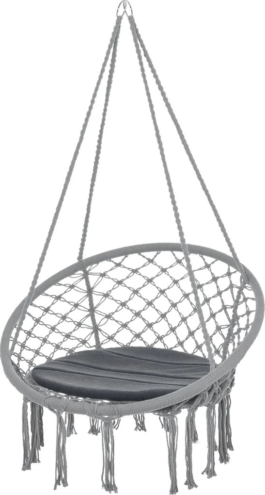 Outsunny Kerek Függőszék Ø60 cm Hintaágy Párnával és Pamut Kötéllel Beltéri és Kültéri Használatra 80x80x42 cm Szürke | Aosom