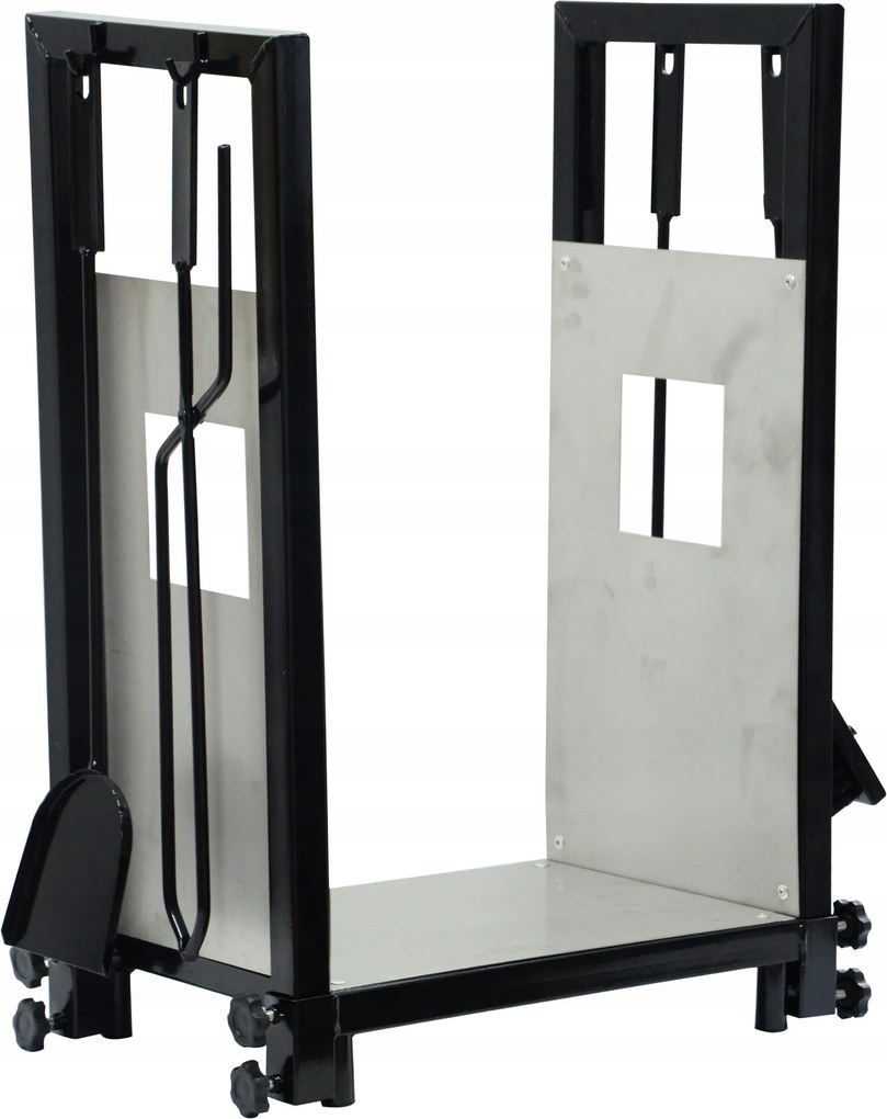 Kandallókosár szerszámokkal, magasság 62 cm, rozsdamentes acél, 4 darabos készlet.