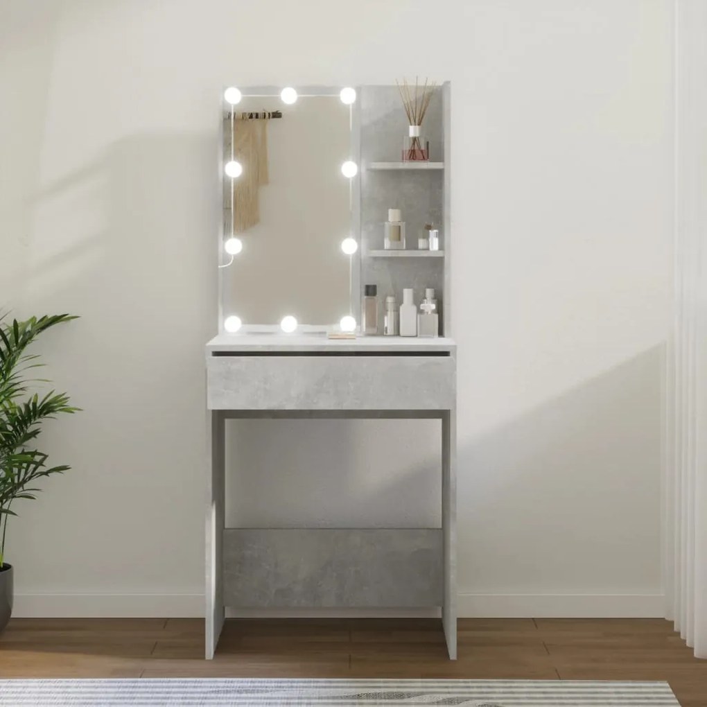 Betonszürke fésülködőasztal LED-del 60x40x140 cm