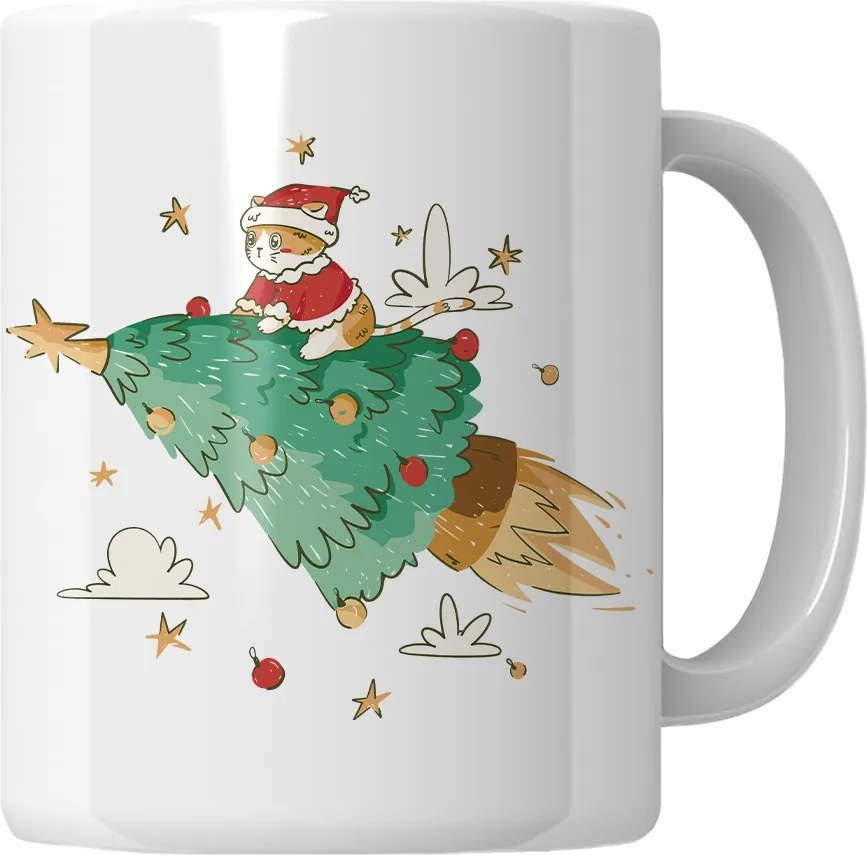 Macska Bögre Repülő Karácsonyfán Ajándék Mikulásra