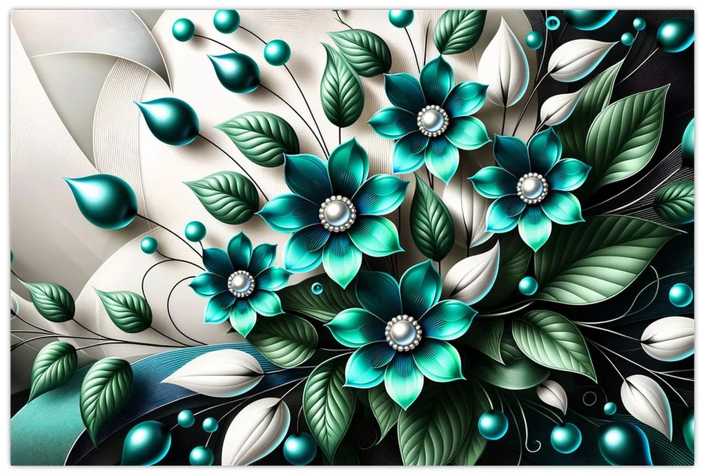 Kép - 3D türkiz virágok (90x60 cm)