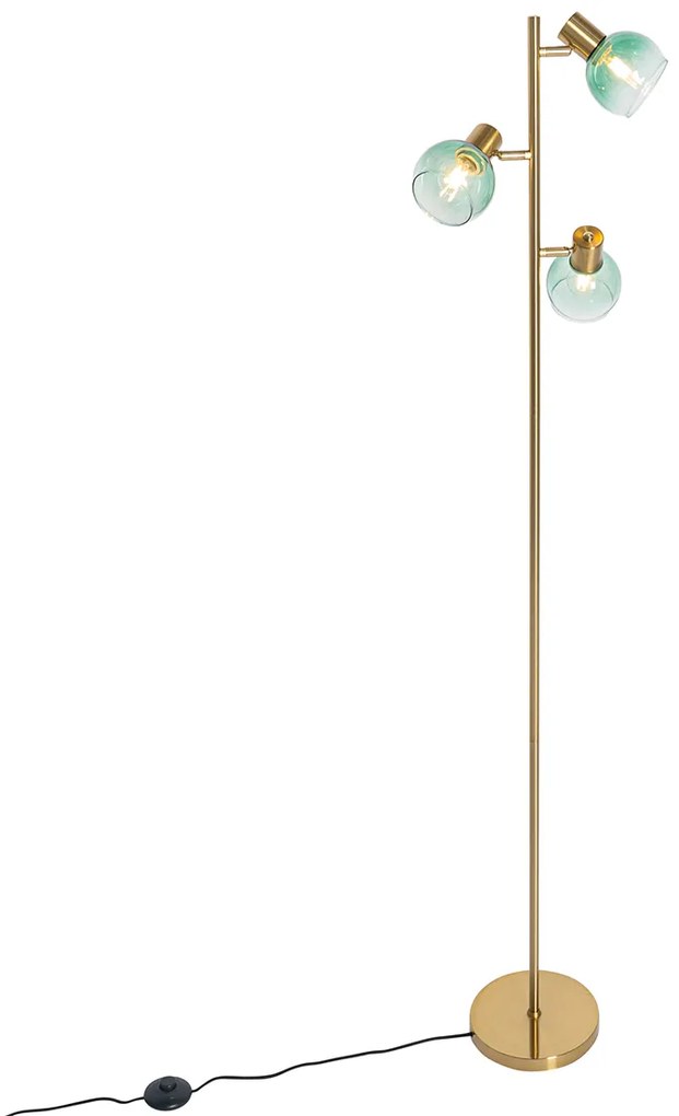 Art Deco állólámpa arany zöld üveggel 3-lámpás - Vidro