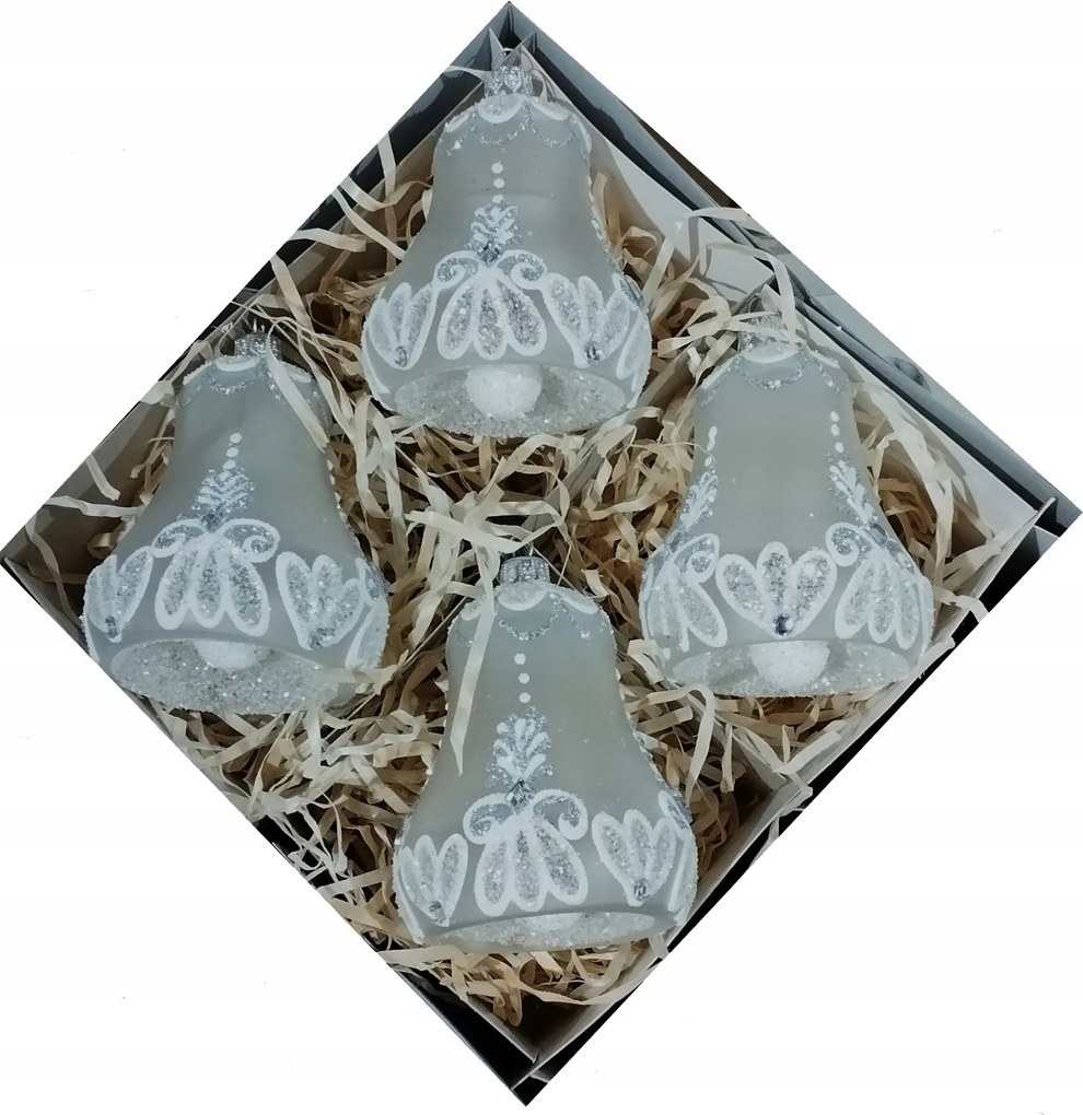 Üveg karácsonyfadísz csengő 4 db-os prémium