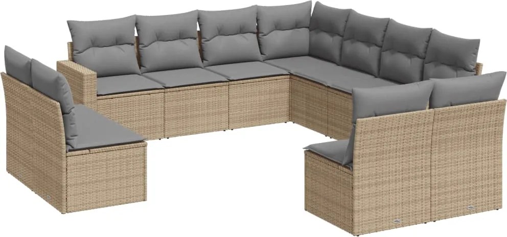 vidaXL 11 részes bézs polyrattan kerti ülőgarnitúra párnákkal
