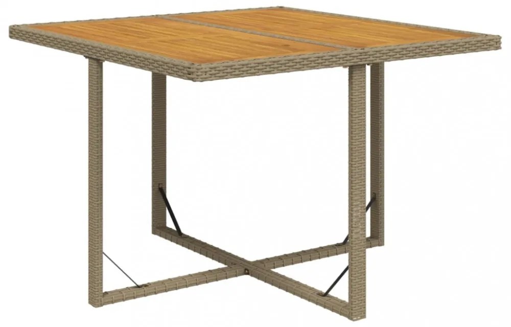 bézs polyrattan és tömör akácfa kerti asztal 109 x 107 x 74 cm