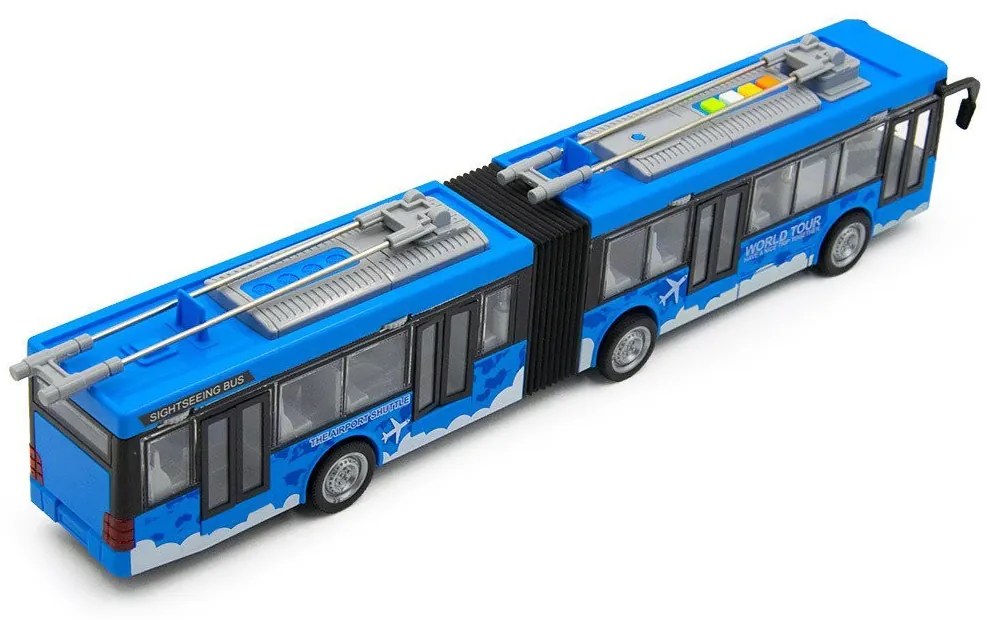 43 cm Lendkerekes Játék Trolibusz Élethű Hanghatásokkal, Nyitható Ajtókkal és Világító Utastérrel