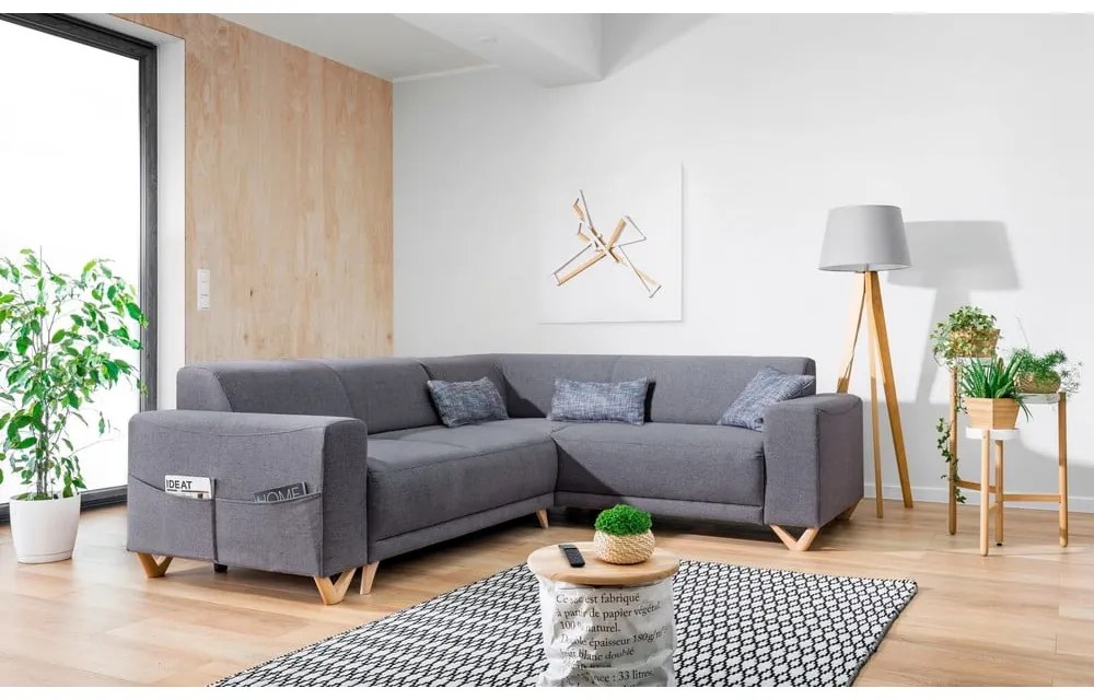 Szürke kinyitható-tárolóhelyes sarokkanapé (jobb oldali-L alakú) Classy Sophie – Miuform