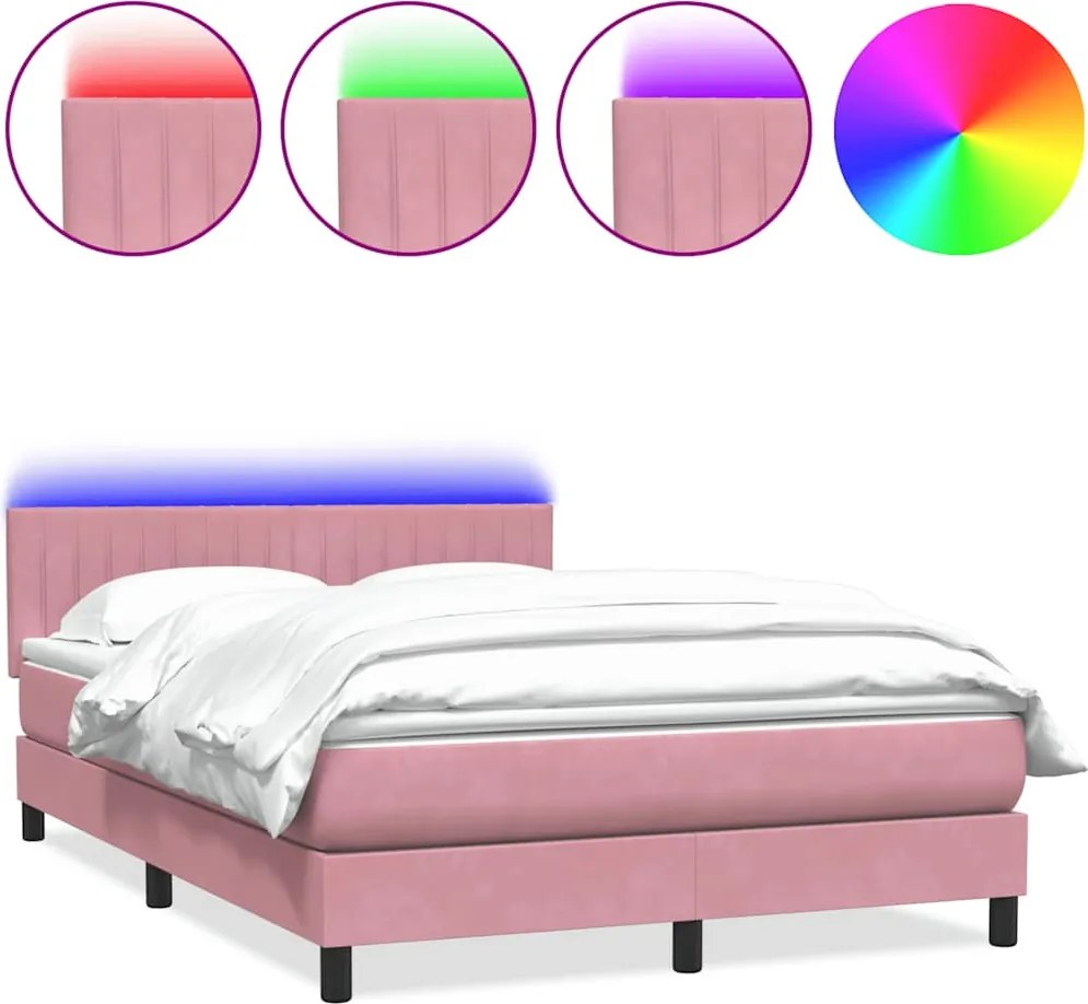 vidaXL rózsaszín bársony rugós és LED-es ágy matraccal 160x210 cm
