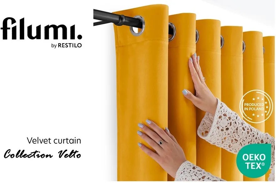 Mustársárga bársony dimout (részleges sötétítő) függöny 140x175 cm Velto – Filumi