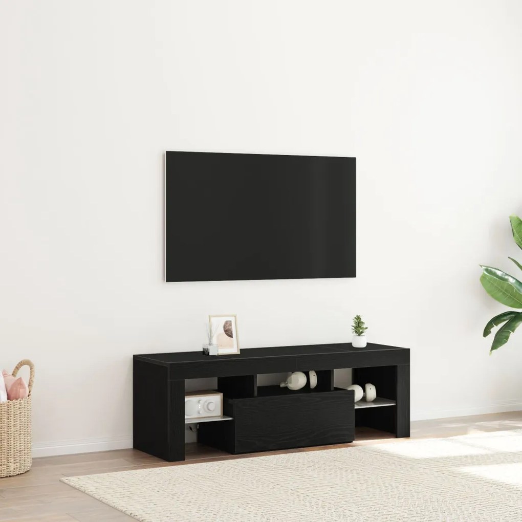 TV szekrény LED fénnyel, fekete tölgy színben, 120x35x40 cm