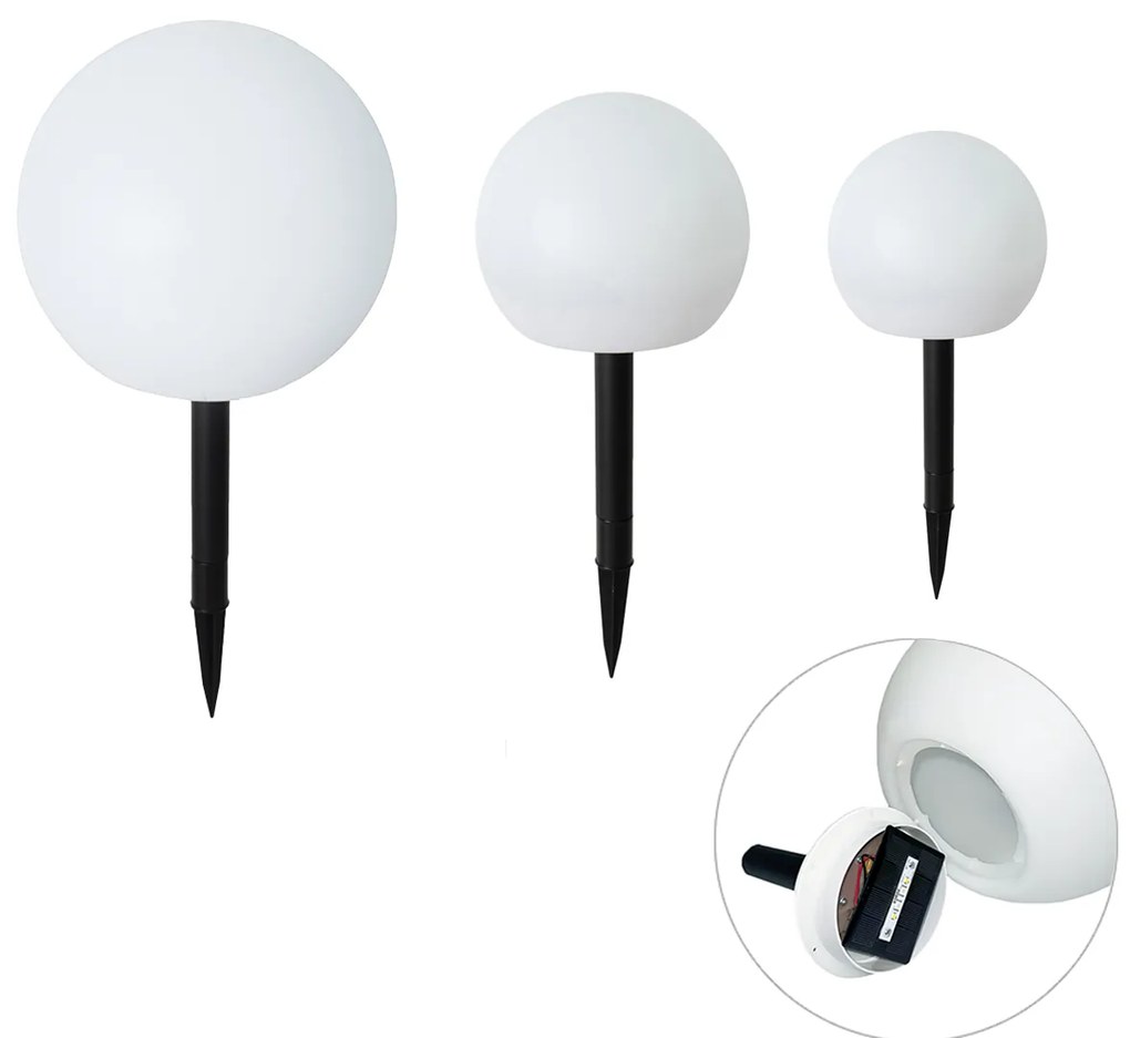 3 darabos fehér kültéri állólámpa szett LED napelemes IP44 - Ludger