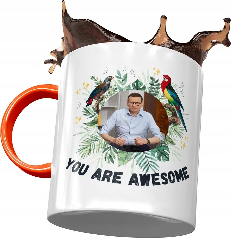 Narancssárga bögre Mateusz Morawiecki Ajándék Nyomtatott Fotóval