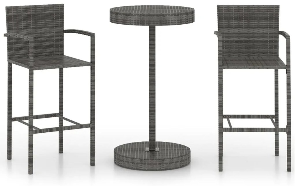 3 részes szürke polyrattan kerti bárszett