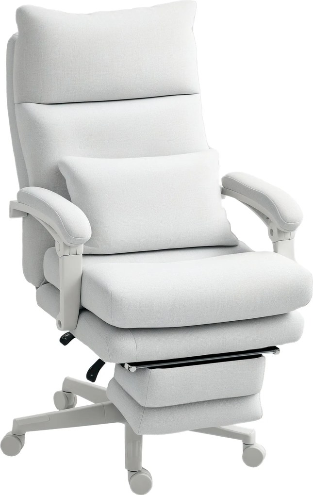 HOMCOM Ergonomikus Irodai Szék Deréktámasszal, Magas Hátfakkal, Lábpihentetővel, Magasságban Állítható Forgószék, Vászonhatású, Párnázott Számítógép S