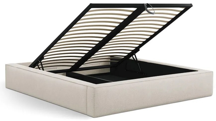 Krémszínű kárpitozott ágyneműtartós franciaágy ágyráccsal 180x200 cm Simon Olivia – Micadoni