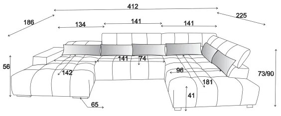 Sarokkanapé fejtámlákkal U alakban TROPEA jobb szürke