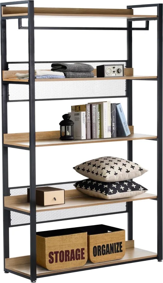 5 polcos állvány, tölgy/fekete, KILOS NEW TYP 3