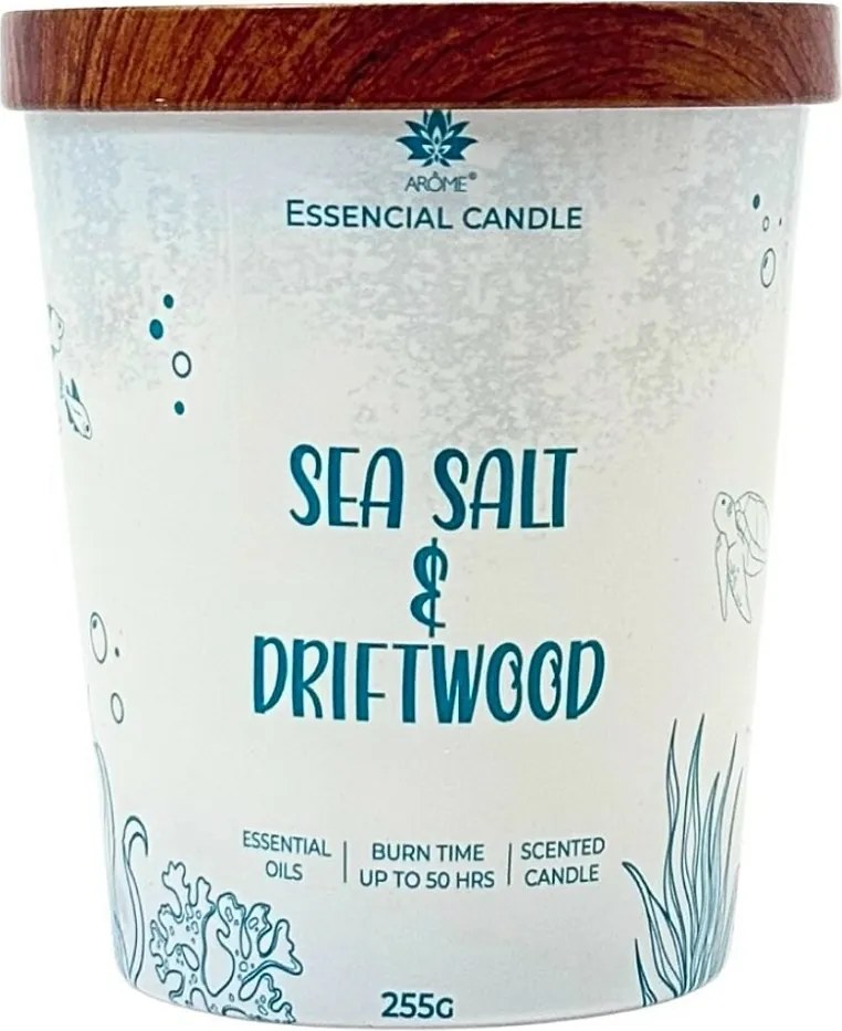 Arome Sea salt & Driftwood gyertya üvegben, fém fedéllel 255 g