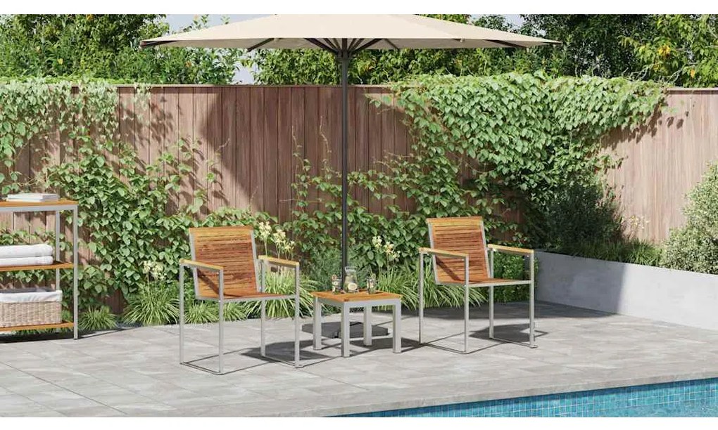 vidaXL Napozó 3 pcs Barna Tömör Teakfa