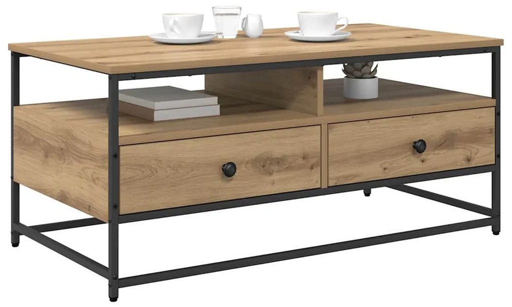 Dohányzóasztal fiókkal kézműves tölgy 100 x 51 x 45 cm Faanyag