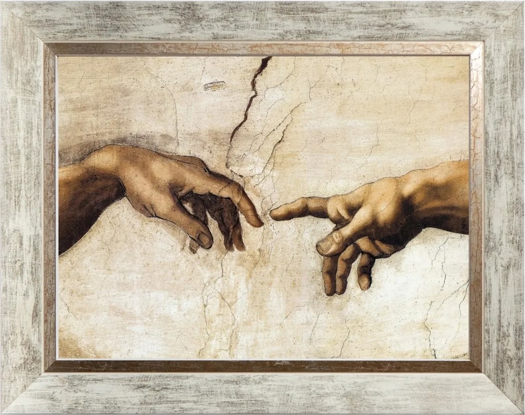 Ádám Teremtése Vallásos Kép Fehér Díszkeretben 30X40