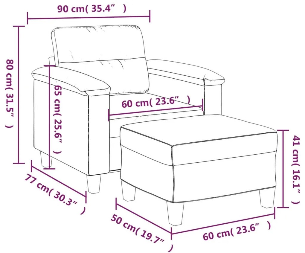 vidaXL szürke műbőr kanapéfotel lábtartóval 60 cm