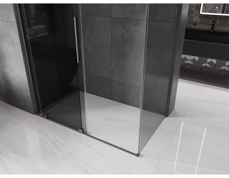 Mexen Velar, tolóajtós zuhanykabin 140 x 85 cm, 8mm szürke üveg, polírozott grafit, 871-140-085-41-95